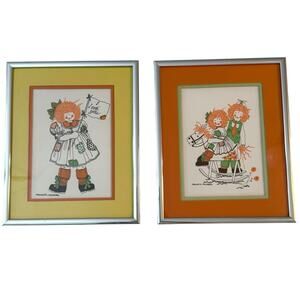 Marguerite Baldasaro Original Art Set Boy Girl Rocking Horse Love You Frame Mat